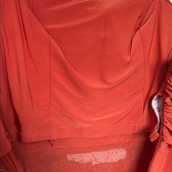 Mignon Red Prom Dress Orange color size 2 with stones and a scarf cape - Picture 9 of 15